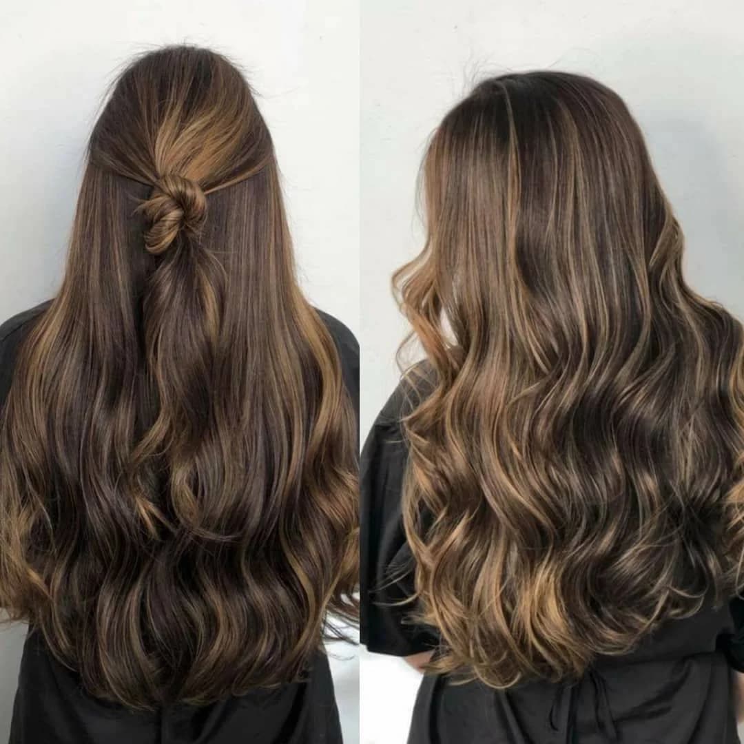 Depois: Castanho para morena iluminada Depois: morena iluminada com mechas douradas
